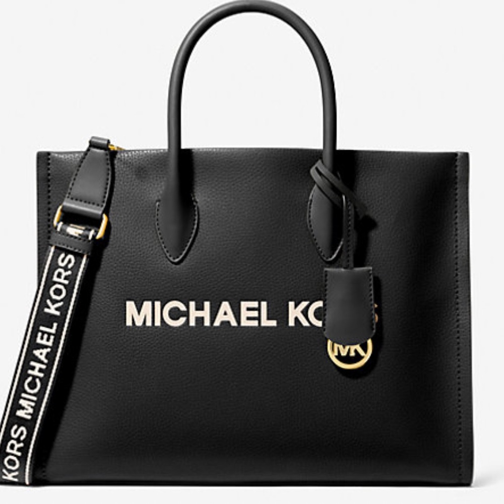 Michael Kors gorgeous handbag with Gold Accents and white logo medium size nwt